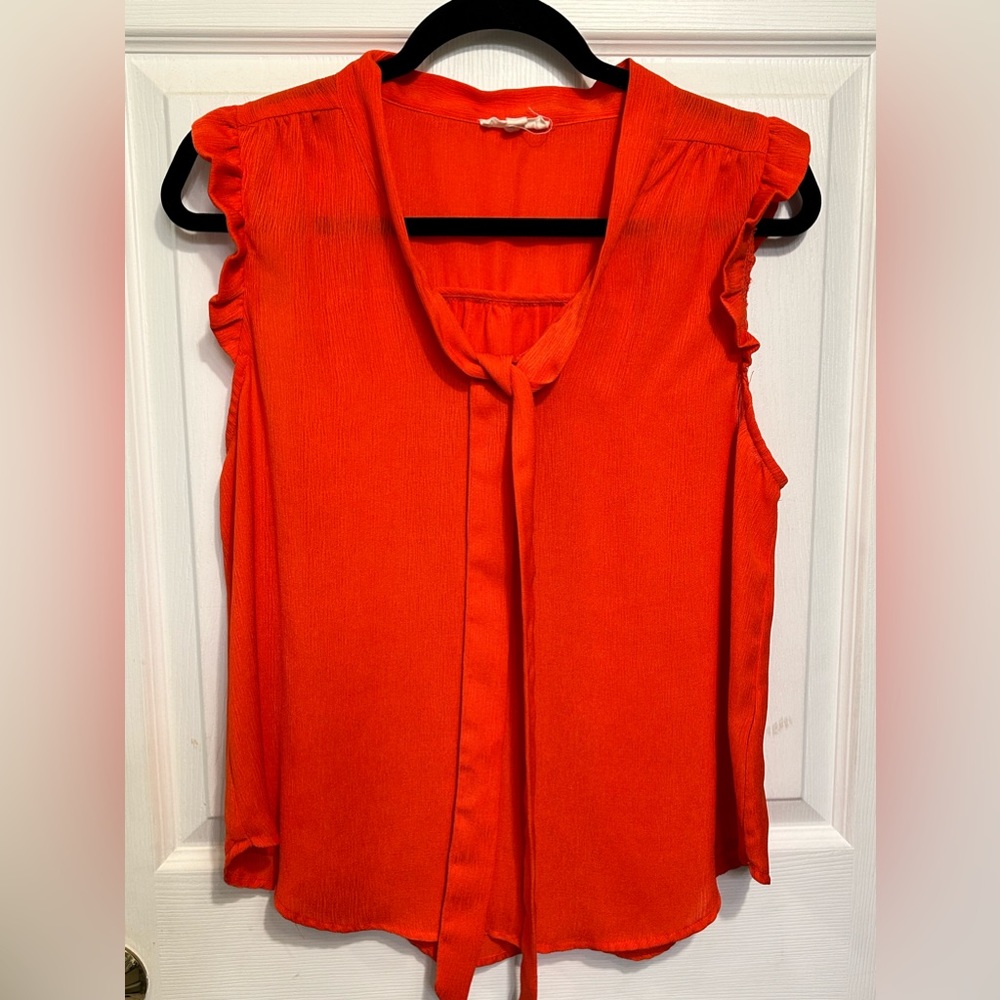 EUC Orange Bow neck sleeveless Blouse large